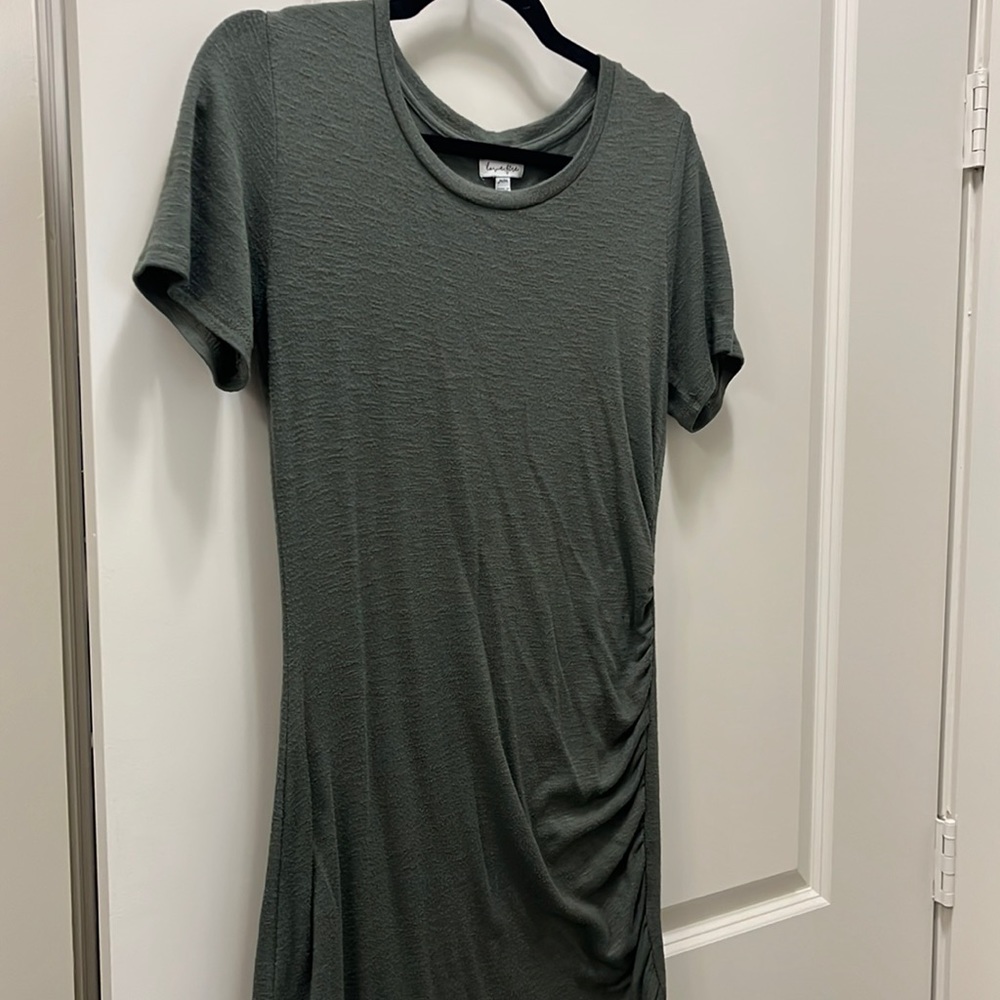 Olive green t-shirt ruched dress